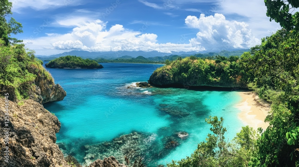 Panoramic view of tropical beaches surrounded by turquoise waters Panoramic view of tropical beaches surrounded by turquoise waters
