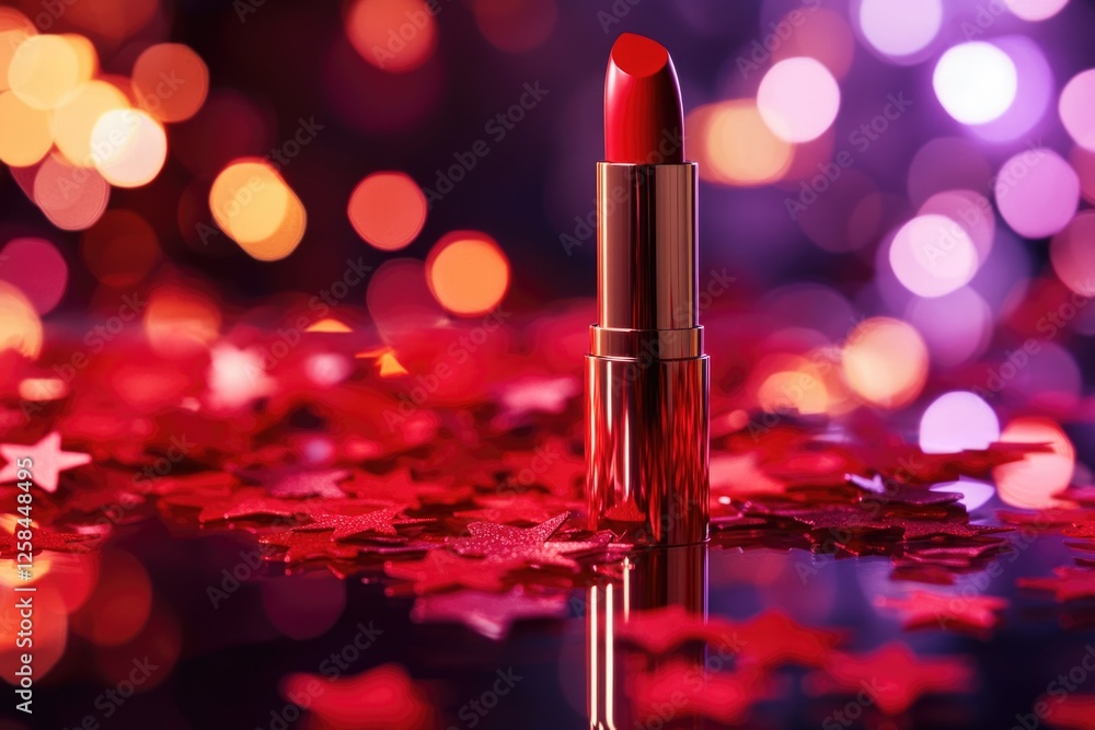 A red lipstick sits alone on a table, waiting to be used A red lipstick sits alone on a table, waiting to be used