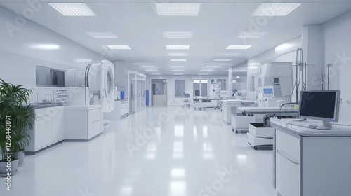 Modern hospital room with advanced mri and ultrasound equipment for diagnostics and healthcare