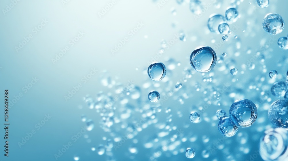 Refreshing water bubbles on light blue background for clean design and wellness concepts Refreshing water bubbles on light blue background for clean design and wellness concepts