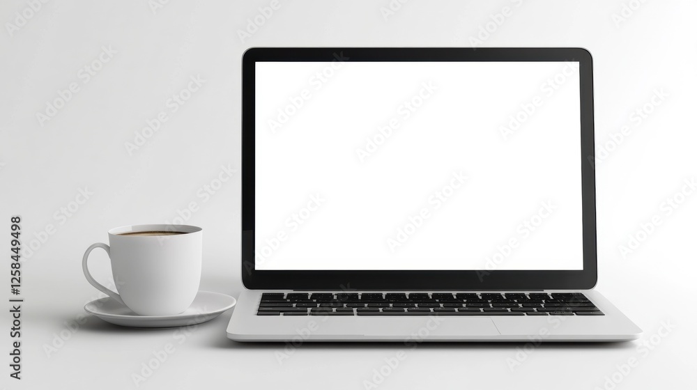Minimalist office setup with laptop and coffee cup for productivity and style