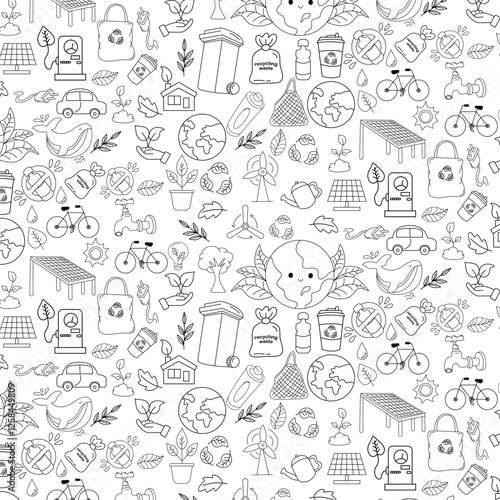 earth day ecology doodle element seamless pattern