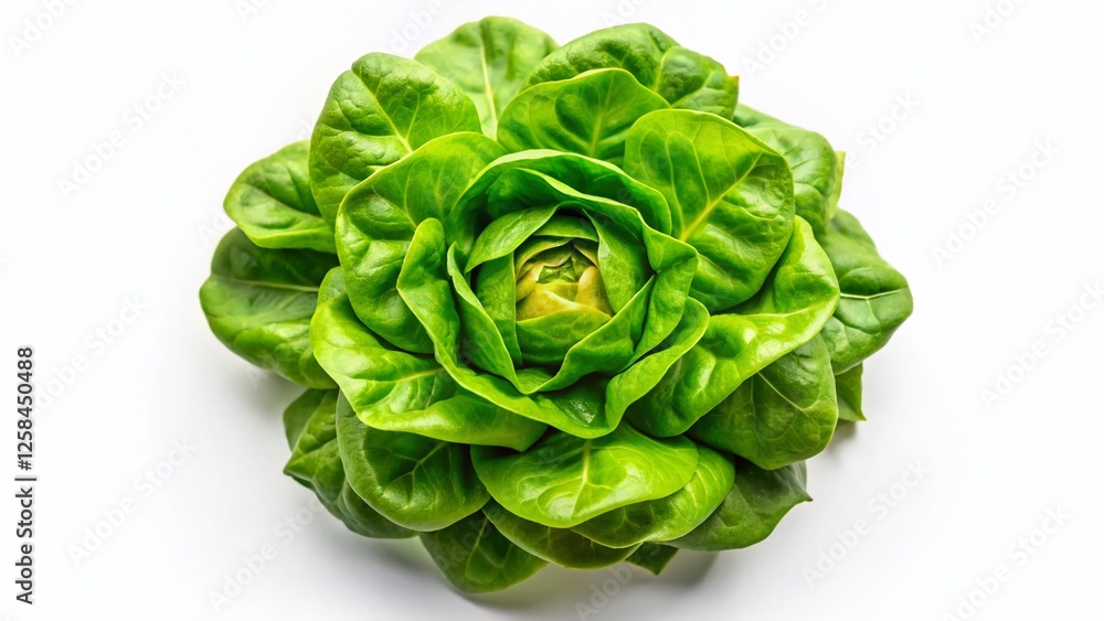 Obraz premium Aerial View Fresh Green Lettuce Isolated White Background