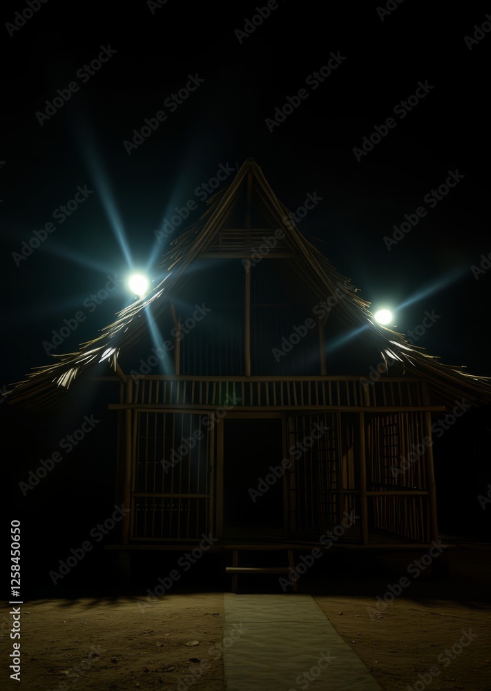 A traditional house with a unique architecture made of wood and bamboo with a roof of palm fiber in kampung naga bamboo house background beautiful bamboo asian seaport baltic sea antebellum