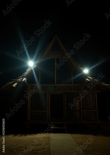 Obraz na płótnie A traditional house with a unique architecture made of wood and bamboo with a roof of palm fiber in kampung naga bamboo house background beautiful bamboo asian seaport baltic sea antebellum w salonie