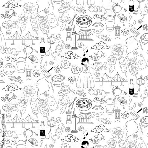 South Korea doodle hand drawn seamless pattern