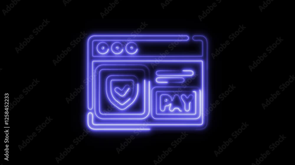 Glowing neon payment security icon isolated on black background. HD Video motion graphic animation Glowing neon payment security icon isolated on black background. HD Video motion graphic animation