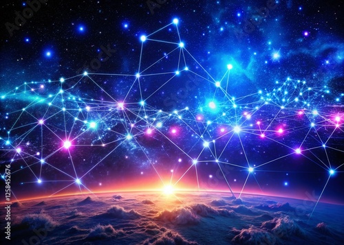 Stylish Scientific Visualization Night Backdrop: Abstract Data, Glowing Nebula, Dark Background