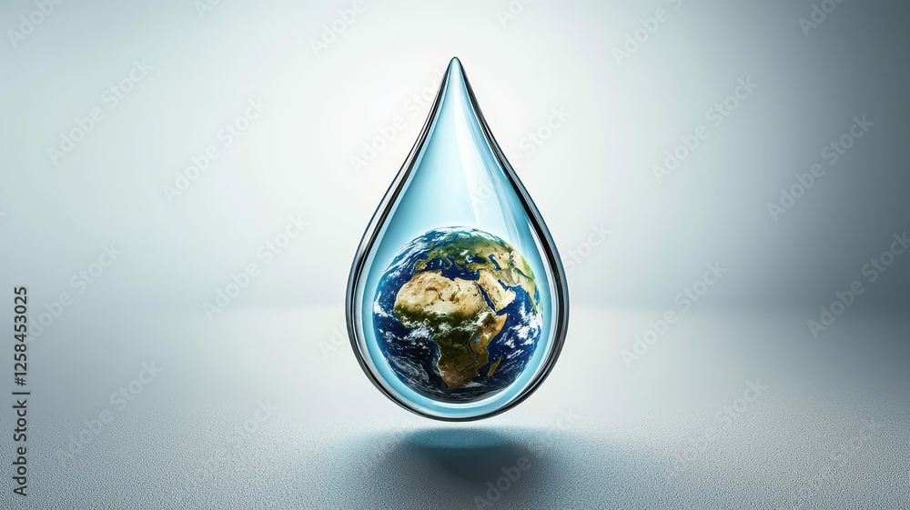 Obraz premium World water day. Water droplet containing a globe symbolizes environmental protection.