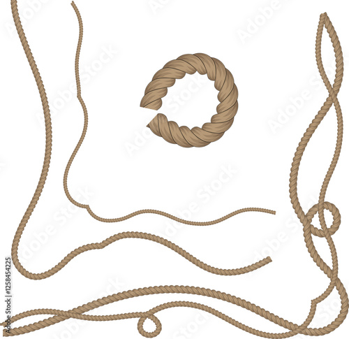 Vector illustration of a rope borders and parts of frame 