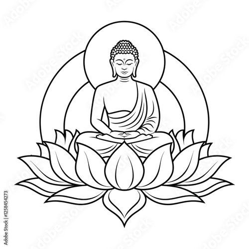 Happy Vesak Day , Line art of Buddha statue with white background