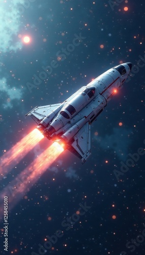 Wallpaper Mural Space exploration concept with a glowing spaceship hovering in zero gravity near a white background , cosmos, space Torontodigital.ca