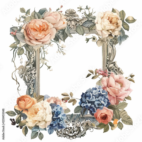 Watercolor vintage flower frame. Quote frame for cheerful requests and other festive occasions. Vintage flower frame. Vector illustration.