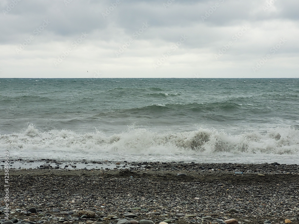 Waves Crashing on the Black Sea Shore in Batumi, Georgia Waves Crashing on the Black Sea Shore in Batumi, Georgia