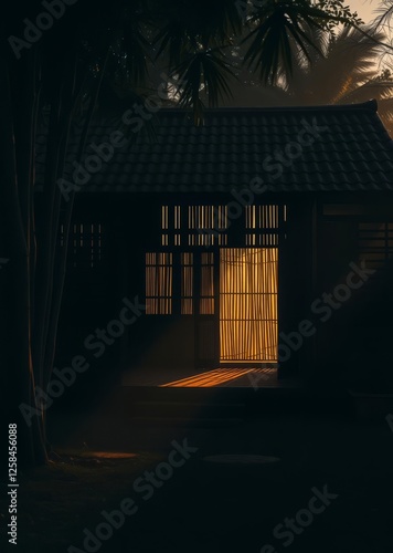 Obraz na płótnie Beautiful morning bamboo house background beautiful bamboo asian seaport baltic sea antebellum w salonie