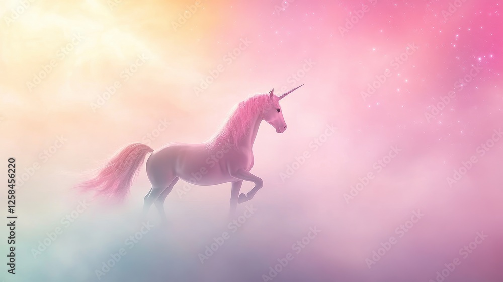 Ethereal unicorn prancing through dreamy pastel skies fantasy scene Ethereal unicorn prancing through dreamy pastel skies fantasy scene