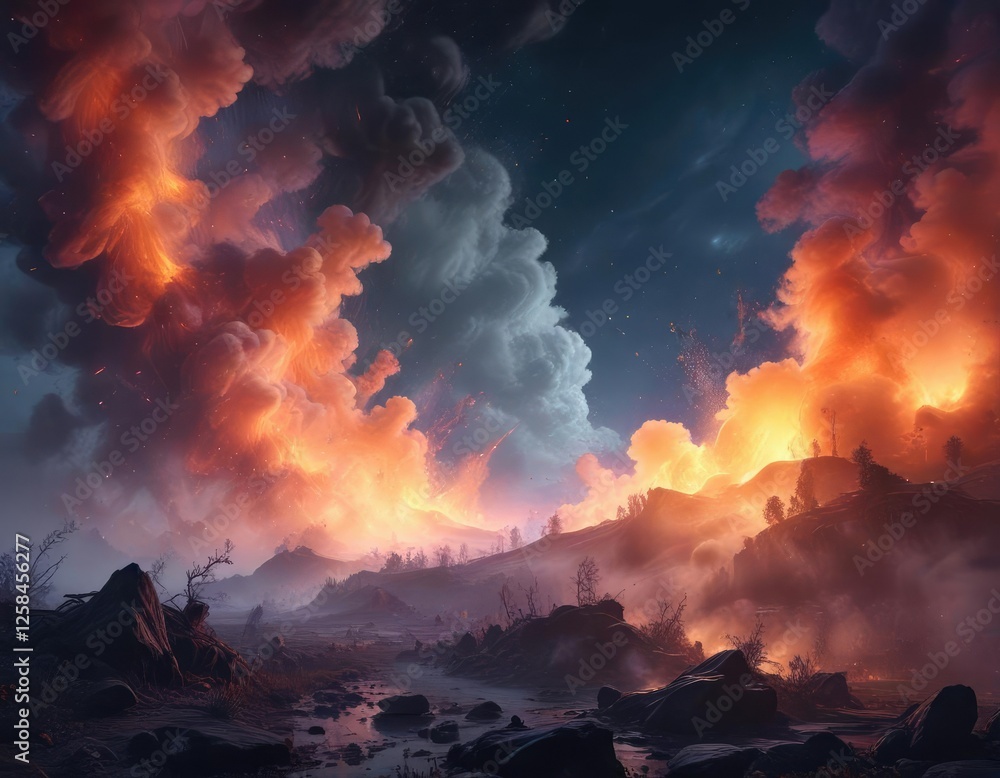Fototapeta premium Dense foggy atmosphere with vibrant smoke particles, vibrant smoke, ethereal backdrop, misty veil