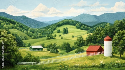 Wallpaper Mural Serene Country Landscape with Rolling Hills and Farm Buildings Torontodigital.ca