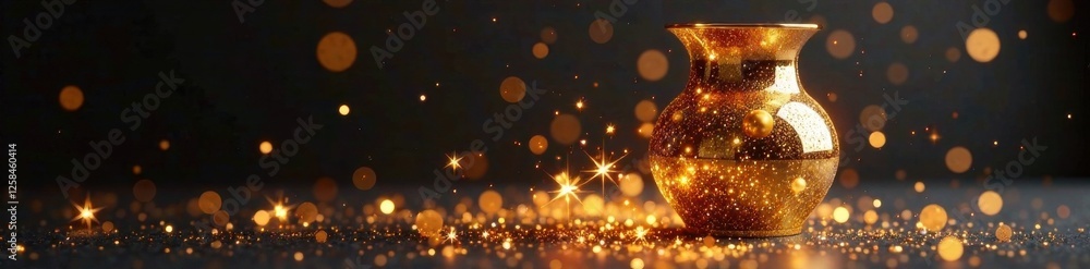 Sparkling gold glitter swirls around a luxurious vase, gold, elegance, ornate Sparkling gold glitter swirls around a luxurious vase, gold, elegance, ornate