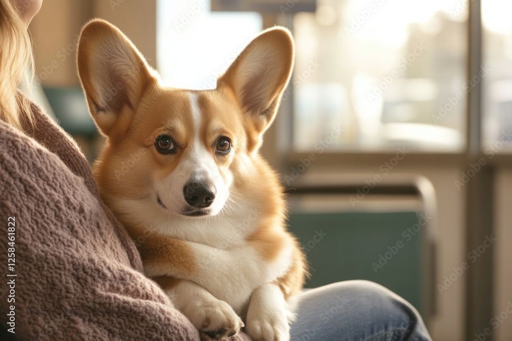 A person with a dog on their lap, close-up A person with a dog on their lap, close-up