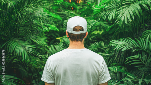 Young adventurer in lush jungle nature exploration greenery serene view photo