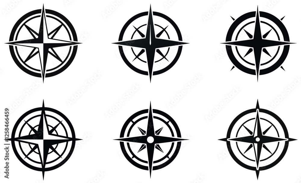 Simple black and white compass rose graphic design Simple black and white compass rose graphic design