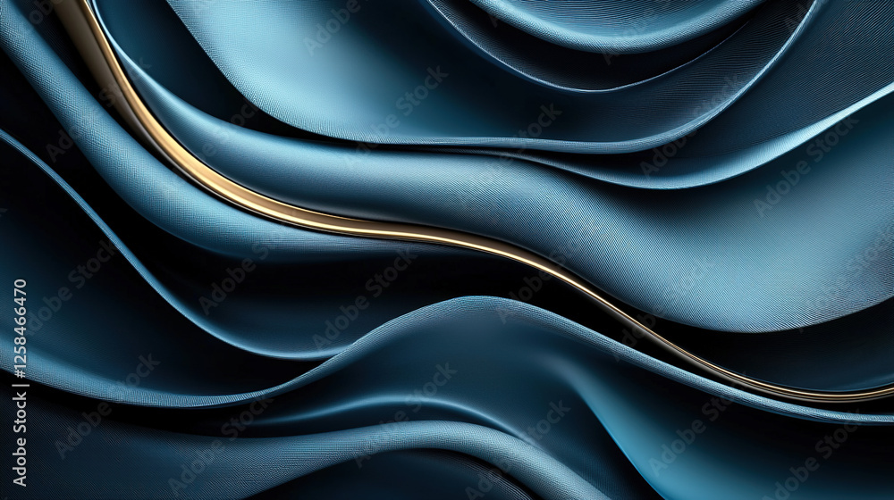 Obraz premium Floating blue fabric with smooth texture and dynamic folds, perfect for digital artwork or fluid motion concept design. 
