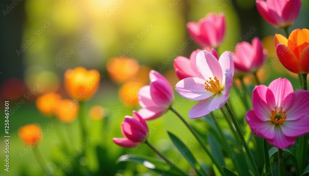 Spring flowers blooming in a garden , growth, spring, greenery Spring flowers blooming in a garden , growth, spring, greenery