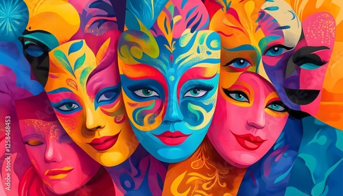 Wallpaper Mural An artistic illustration of multicolored theatrical masks Torontodigital.ca