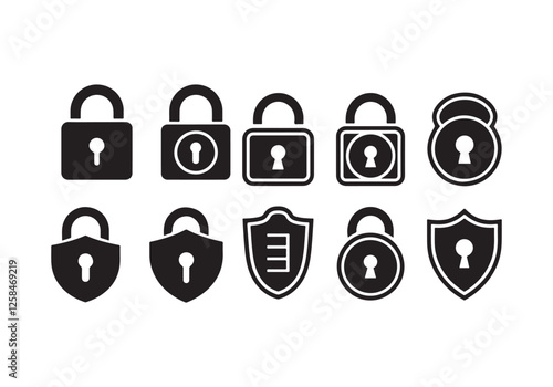 Security Lock and Shield Icons Vector Bundle High-Quality Digital Illustrations