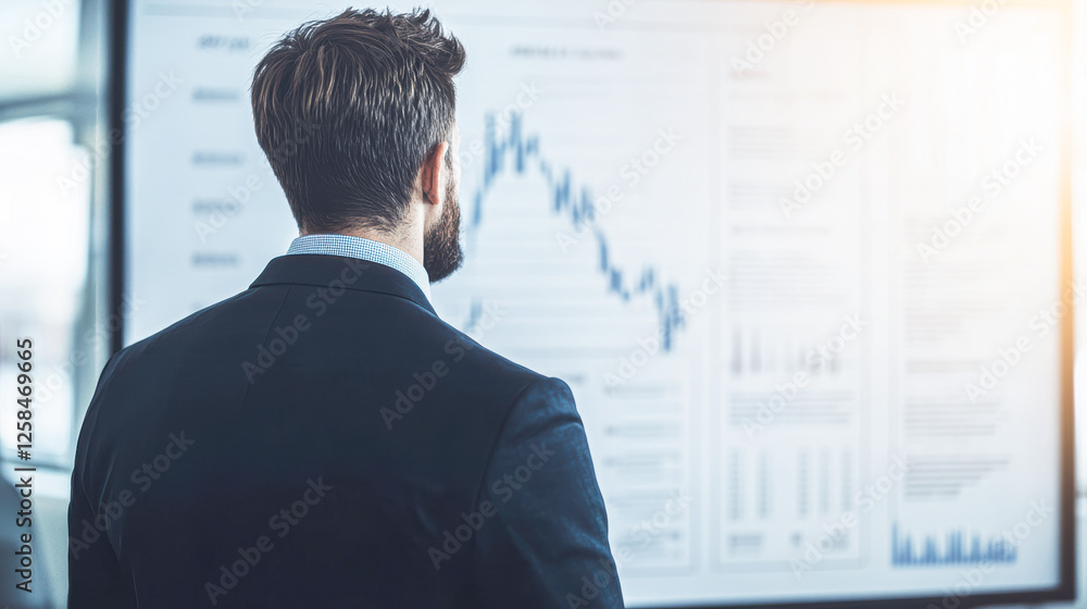 Office view business professional analyzing key data trends and insights