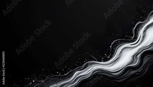 Dynamic abstract white waves on black background digital art gigapixel cgi environment photo