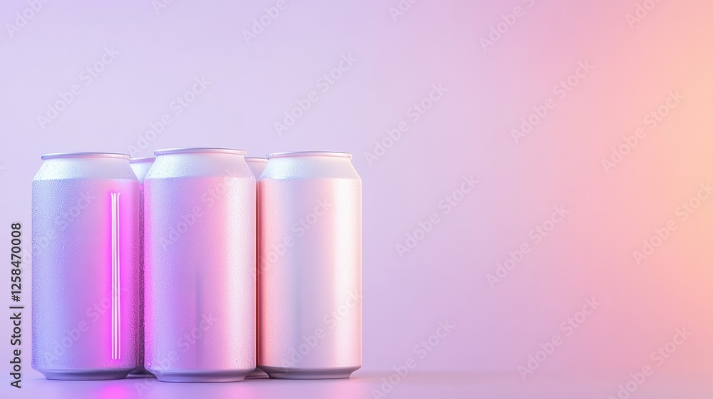 Three sleek cans stand against softly lit gradient background, s Three sleek cans stand against softly lit gradient background, s