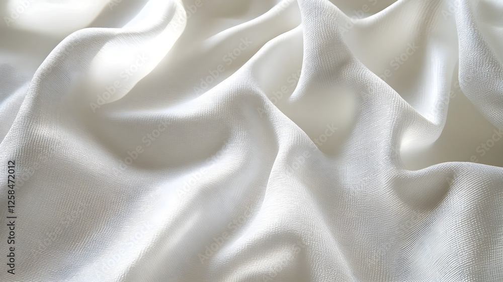 Obraz premium Close-up of draped white fabric creating soft waves and elegant texture for backgrounds and design elements.