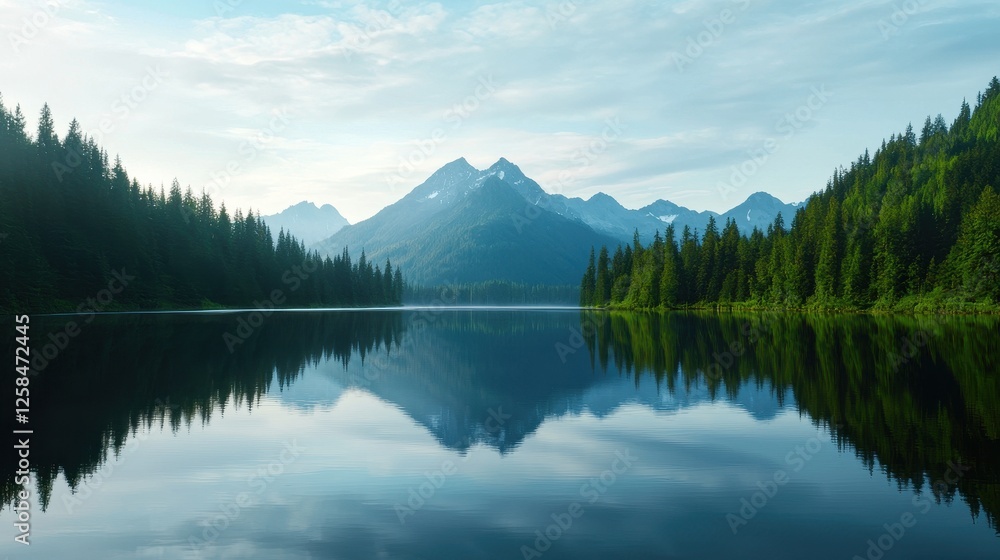 Serene Lake Reflections Surrounded by Majestic Mountain Landscape Serene Lake Reflections Surrounded by Majestic Mountain Landscape
