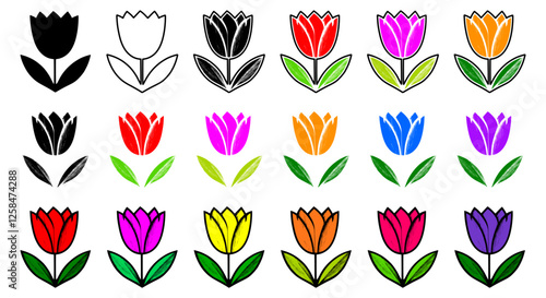 Set of colorful tulip cliparts