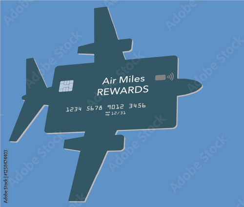 Here is a air miles reward credit card shaped llike an airplane in a 3-d illustration.