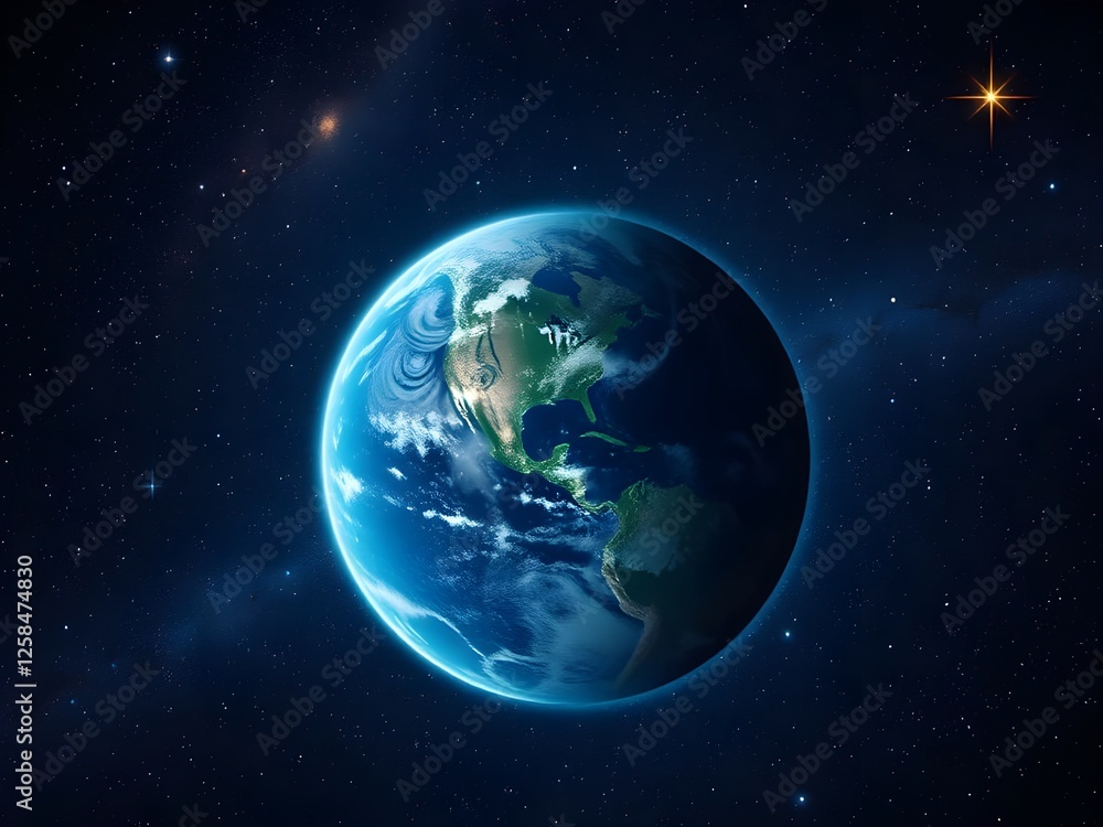 A view of the earth from space at night. Created with Generative AI technology.