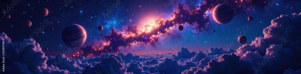 Stunning cosmic night sky with planets and stars, space, universe, planets