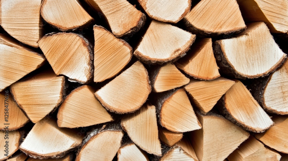 Fototapeta premium Detailed view of a pile of wood logs and stacked firewood in studio lighting with natural colors