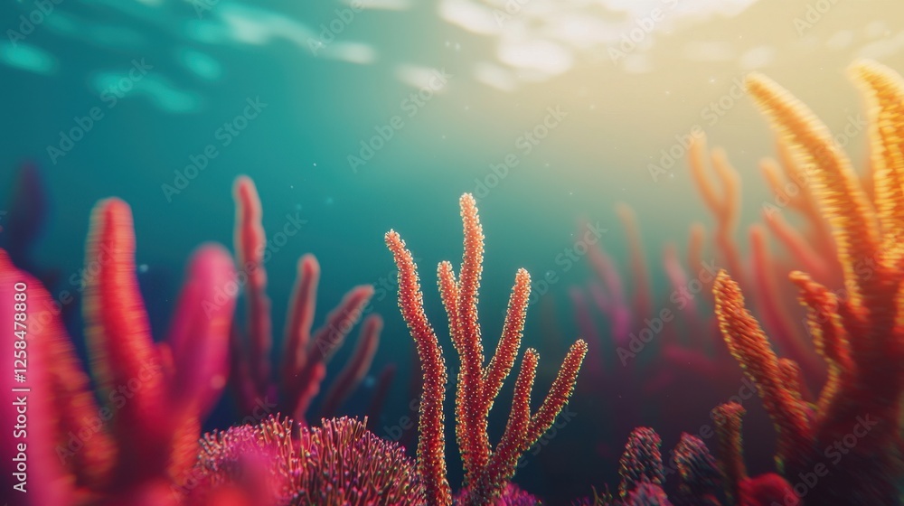 Vibrant Coral Garden Underwater with Soft Sunlight Rays Vibrant Coral Garden Underwater with Soft Sunlight Rays
