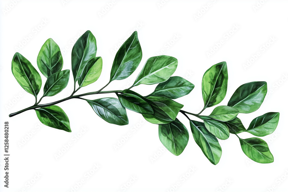 Naklejka premium Vibrant Green Leaves on White Background