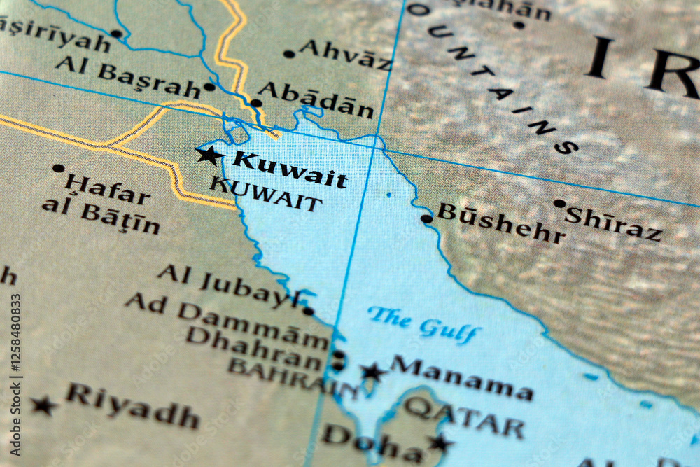 Obraz premium world map of middle east gulf kuwait and qatar countries