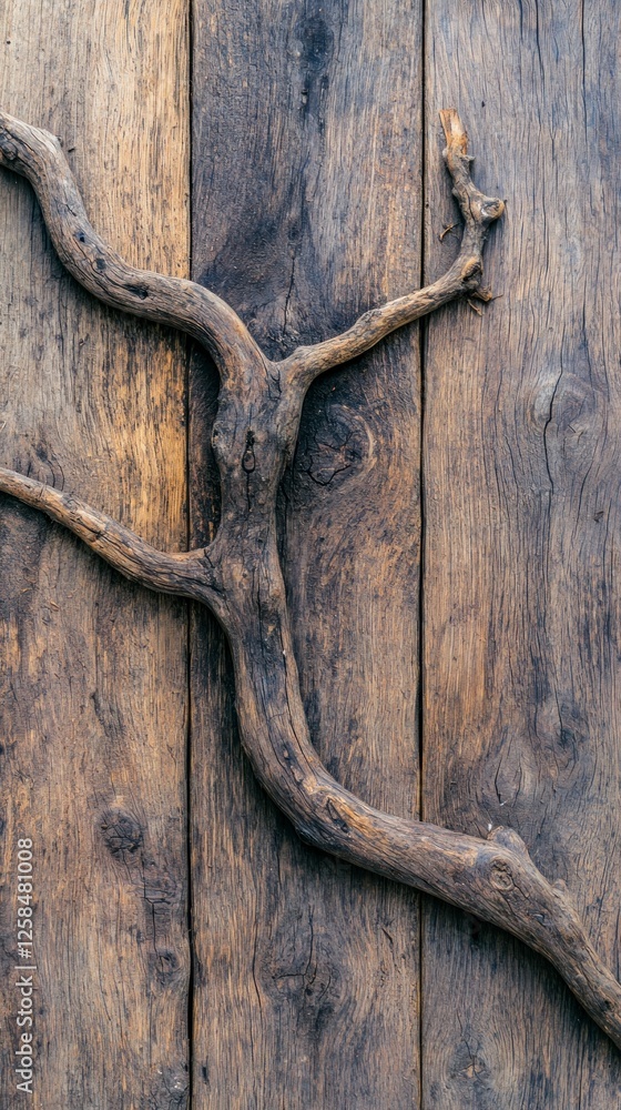 Dark Brown Weathered Wood Texture With Carved Branch Relief