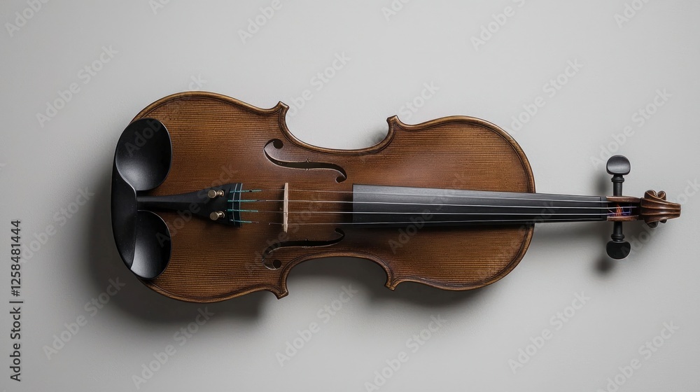 Fototapeta premium Dark Brown Wooden Violin on Grey Background
