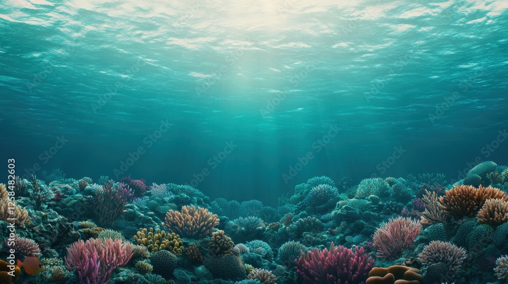 Fototapeta premium Bright Coral Reef with Vibrant Marine Life Under Clear Blue Water