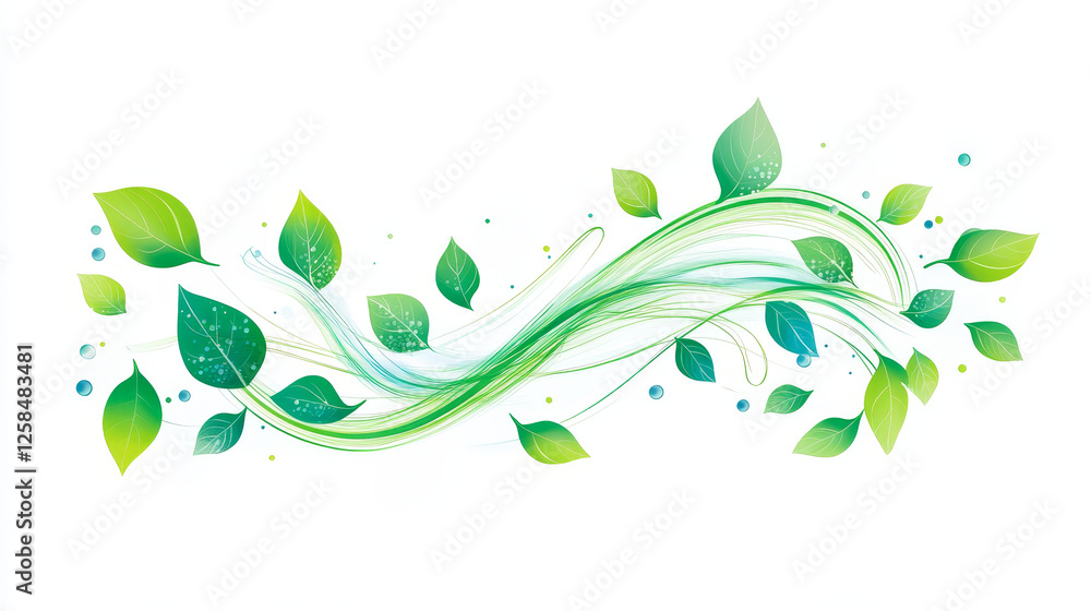 Realistic set of abstract cool air swirls with green leaves isolated on transparent background. Vector illustration of wind flow effect with fresh mint or tea foliage. Organic herbal product, medicine Realistic set of abstract cool air swirls with green leaves isolated on transparent background. Vector illustration of wind flow effect with fresh mint or tea foliage. Organic herbal product, medicine