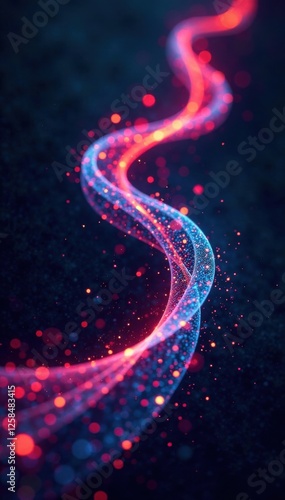 Swirling mesh of abstract technology particles against a dark background , particle, mesh, neon