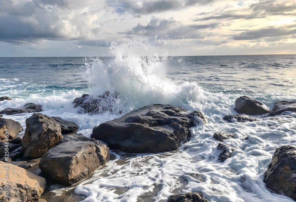 Ocean Wave Crashing on Rocky Shore: A Dramatic Seascape Ocean Wave Crashing on Rocky Shore: A Dramatic Seascape