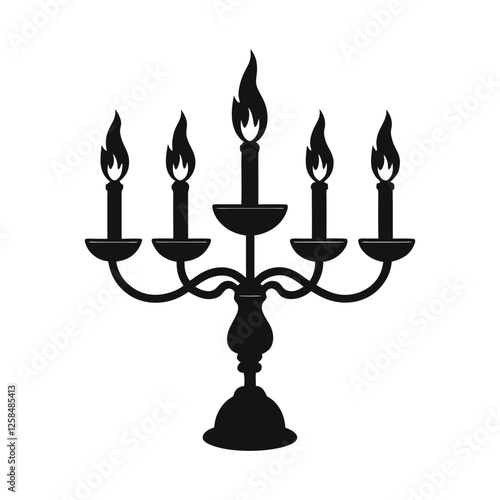  a vector silhouette of floating candelabra with flickering flames on white